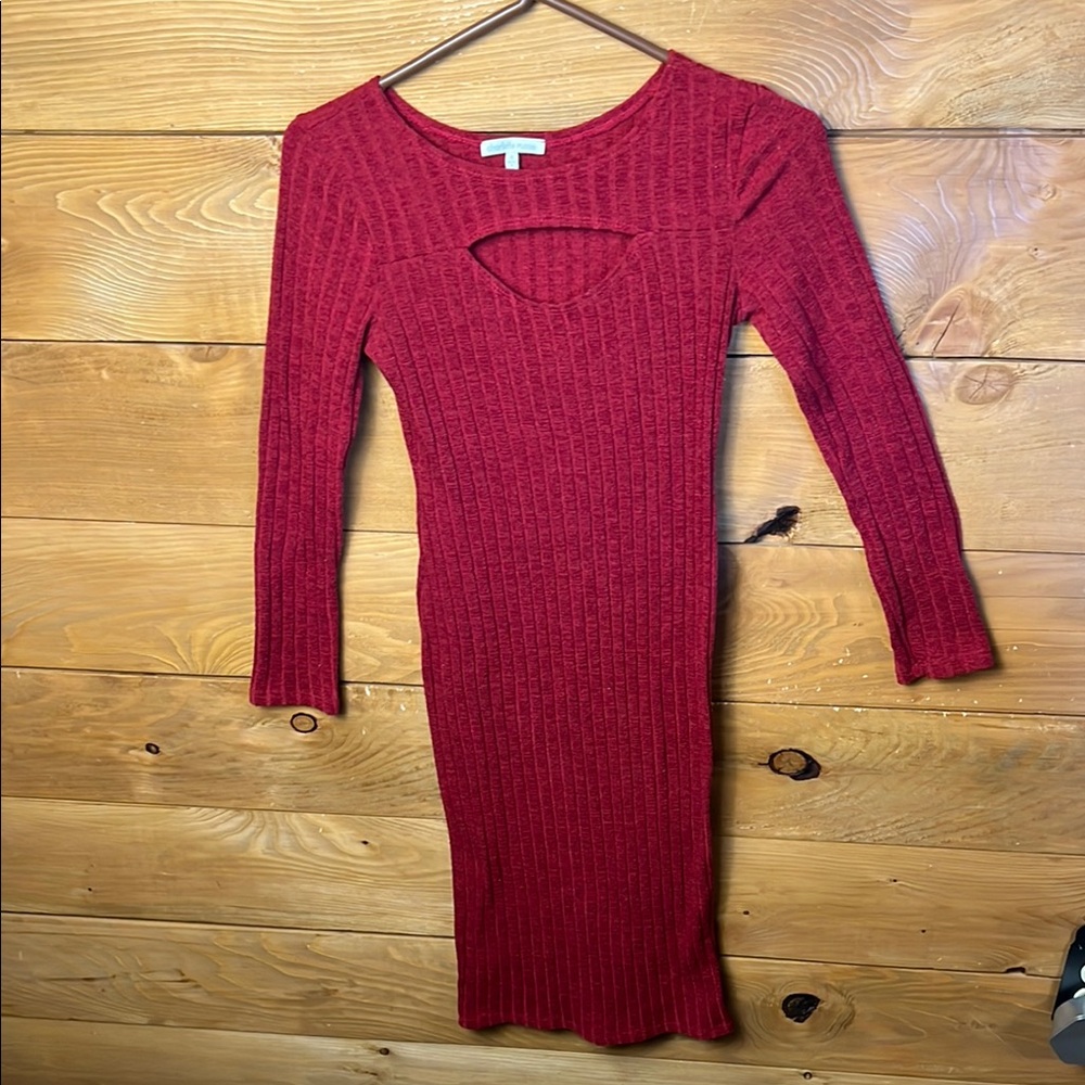 Charlotte Russe Women’s Red Dress Small Midi Long Sleeve Ribbed Event Christmas